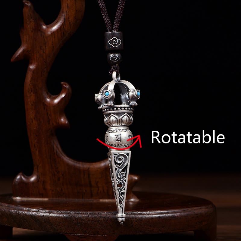 Buddha Stones Tibetan Om Mani Padme Hum Dorje Vajra Design Wisdom Rotatable Necklace Pendant - image 3