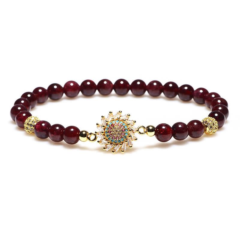 Buddha Stones Natural Garnet Flower Zircon Bead Protection Bracelet - 6mm Garnet(Wrist Circumference 14-16cm) - image 0