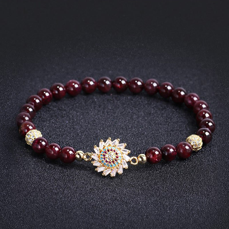 Buddha Stones Natural Garnet Flower Zircon Bead Protection Bracelet - image 1