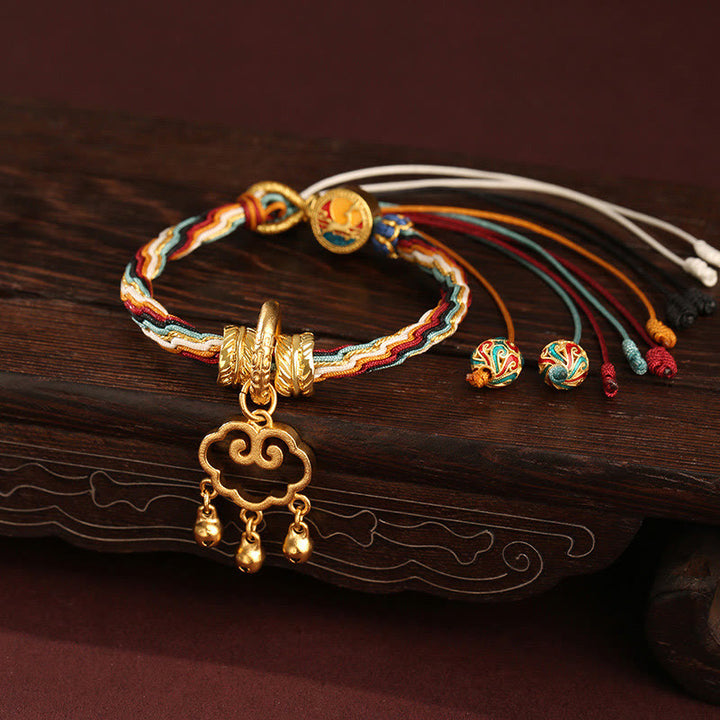 Buddha Stones Handmade Dunhuang Color Deer Auspicious Cloud Peace Lock Bell Healing Reincarnation Knot Bracelet - Dunhuang Color(Wrist Circumference 14-22cm) - image 1