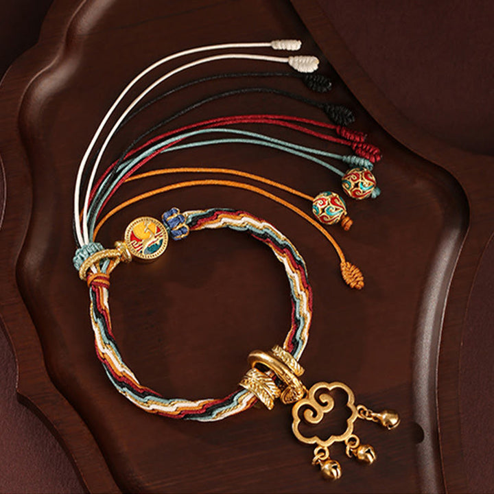 Buddha Stones Handmade Dunhuang Color Deer Auspicious Cloud Peace Lock Bell Healing Reincarnation Knot Bracelet - image 2