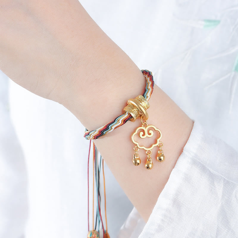 Buddha Stones Handmade Dunhuang Color Deer Auspicious Cloud Peace Lock Bell Healing Reincarnation Knot Bracelet - image 6