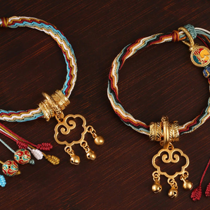 Buddha Stones Handmade Dunhuang Color Deer Auspicious Cloud Peace Lock Bell Healing Reincarnation Knot Bracelet - image 10