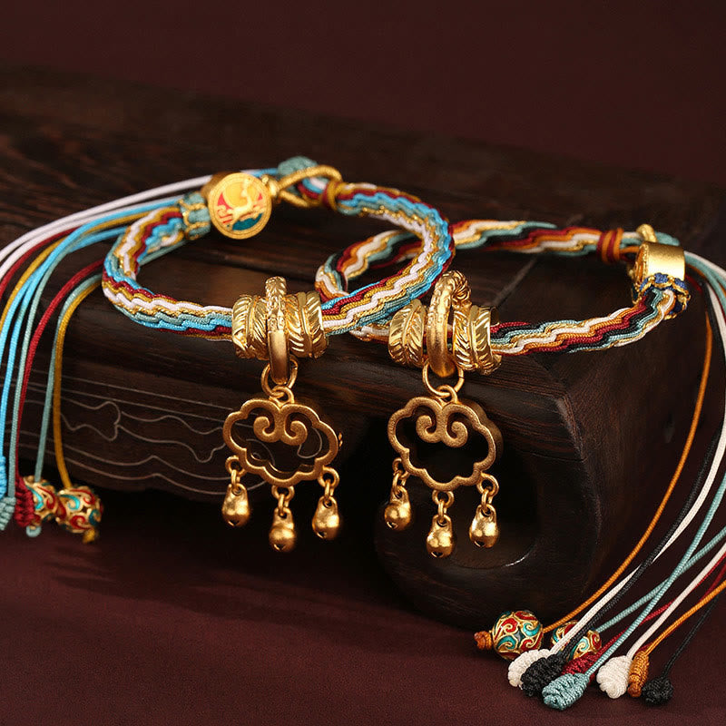 Buddha Stones Handmade Dunhuang Color Deer Auspicious Cloud Peace Lock Bell Healing Reincarnation Knot Bracelet - image 9
