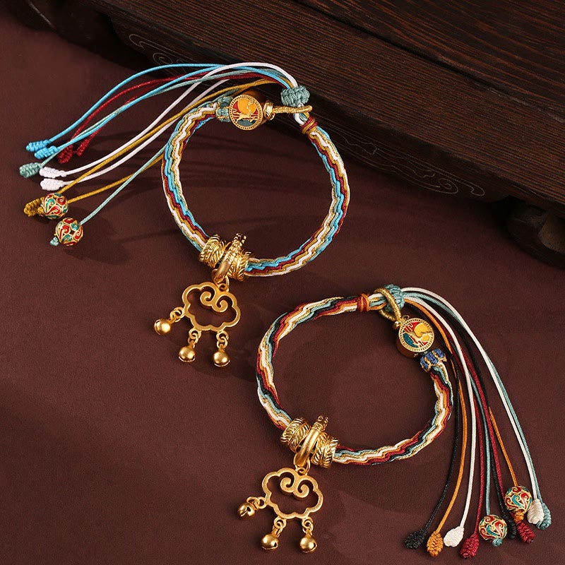 Buddha Stones Handmade Dunhuang Color Deer Auspicious Cloud Peace Lock Bell Healing Reincarnation Knot Bracelet - image 0