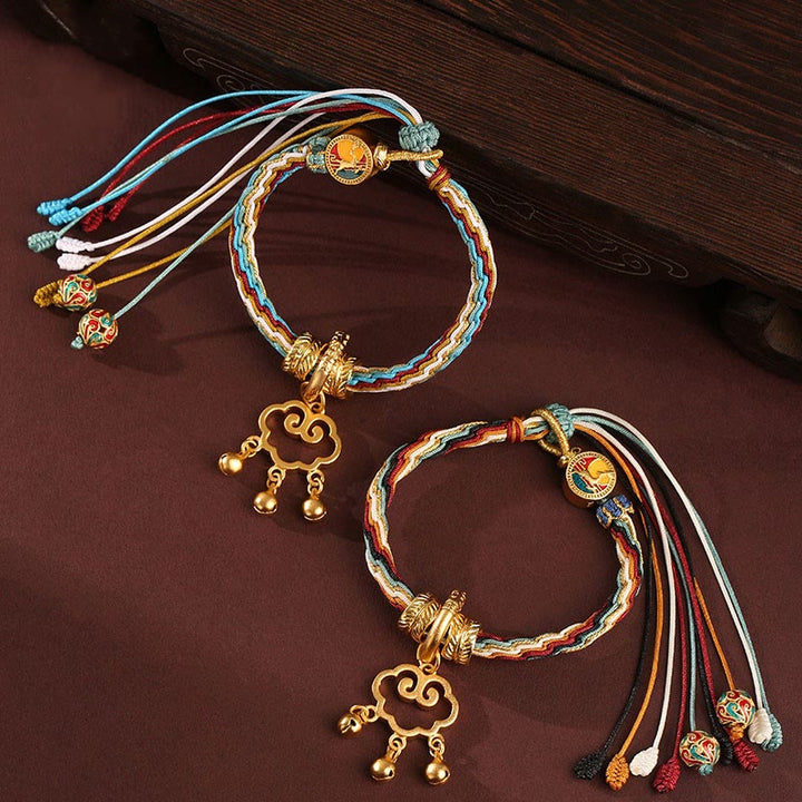 Buddha Stones Handmade Dunhuang Color Deer Auspicious Cloud Peace Lock Bell Healing Reincarnation Knot Bracelet - image 0