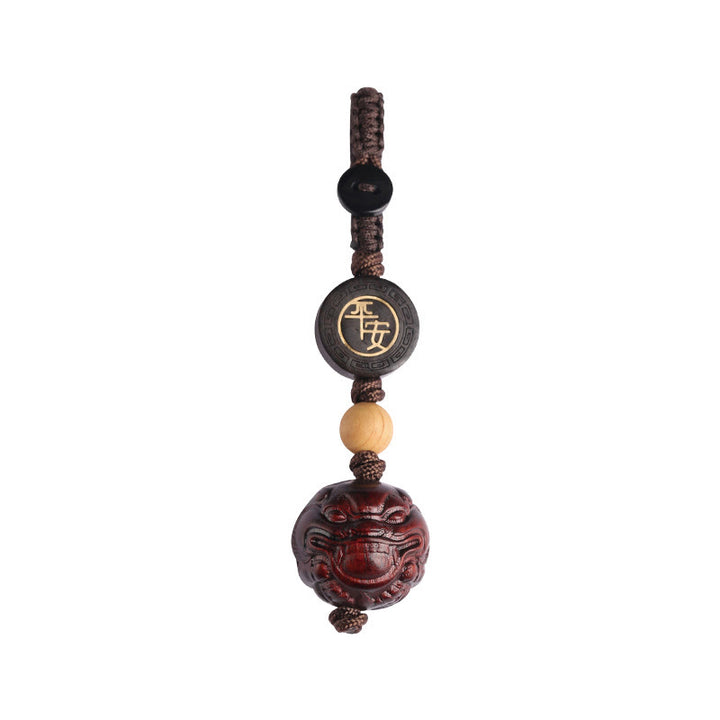 Buddha Stones Small Leaf Red Sandalwood PiXiu Safe and Well Protection Key Chain - image 13