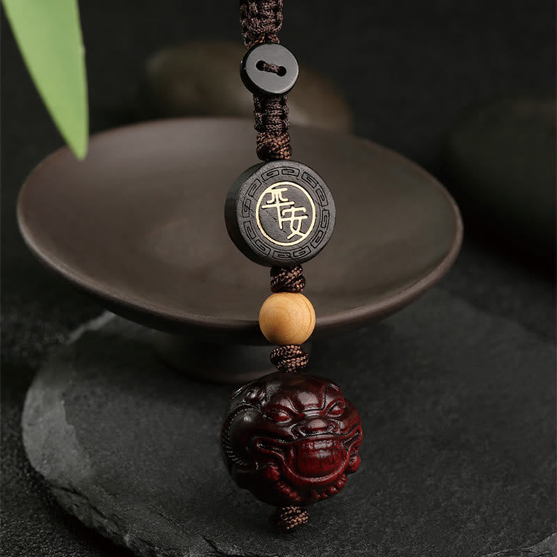 Buddha Stones Small Leaf Red Sandalwood PiXiu Safe and Well Protection Key Chain - image 1