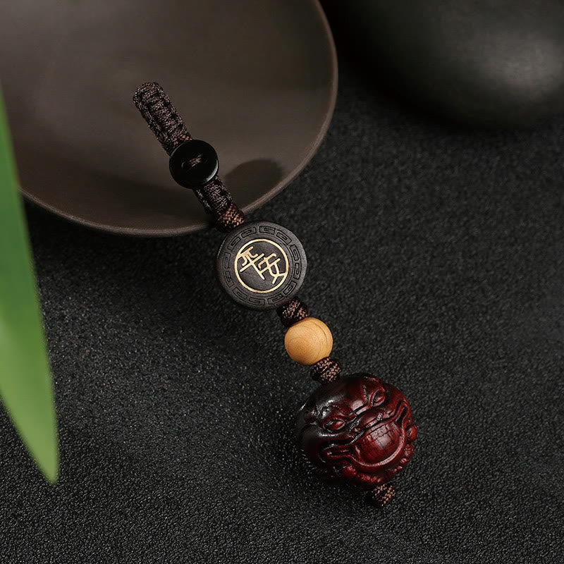 Buddha Stones Small Leaf Red Sandalwood PiXiu Safe and Well Protection Key Chain - image 2