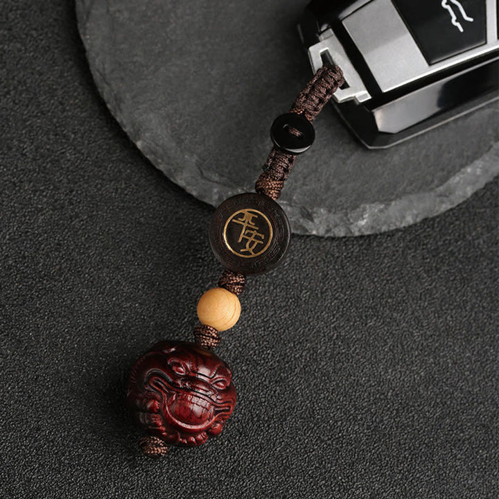 Buddha Stones Small Leaf Red Sandalwood PiXiu Safe and Well Protection Key Chain - image 4
