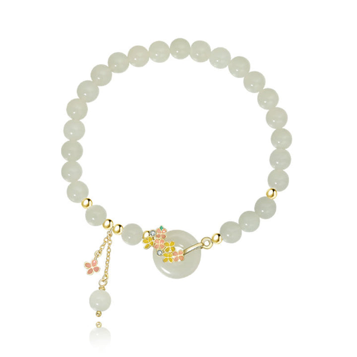 Buddha Stones 925 Sterling Silver Natural Hetian Jade Osmanthus Flowers Peace Buckle Zircon Luck Bracelet Necklace Pendant - image 9
