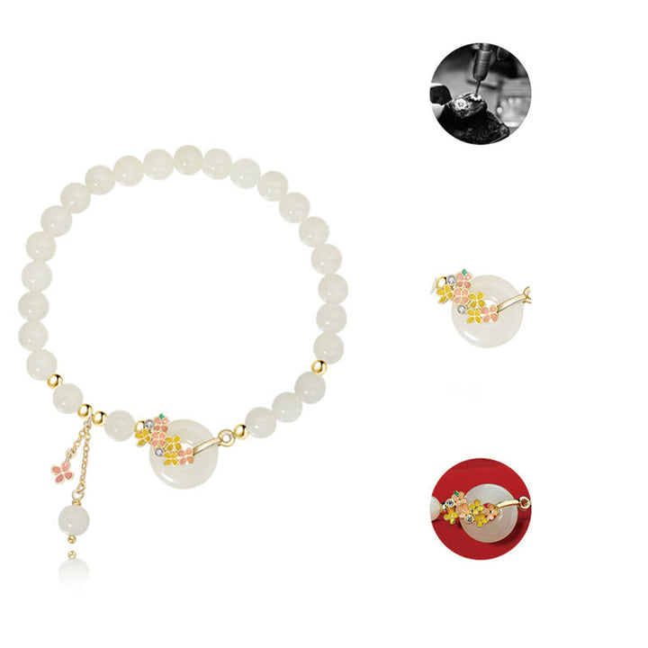 Buddha Stones 925 Sterling Silver Natural Hetian Jade Osmanthus Flowers Peace Buckle Zircon Luck Bracelet Necklace Pendant - image 8