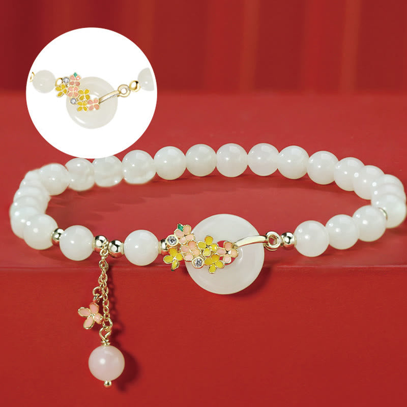 Buddha Stones 925 Sterling Silver Natural Hetian Jade Osmanthus Flowers Peace Buckle Zircon Luck Bracelet Necklace Pendant - image 2