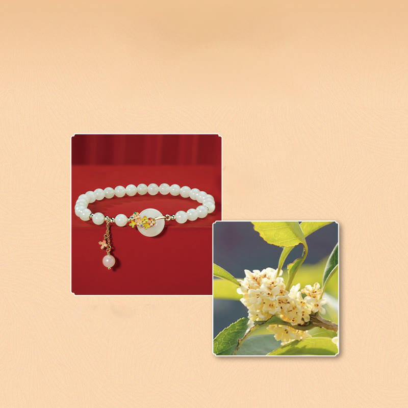 Buddha Stones 925 Sterling Silver Natural Hetian Jade Osmanthus Flowers Peace Buckle Zircon Luck Bracelet Necklace Pendant - image 4