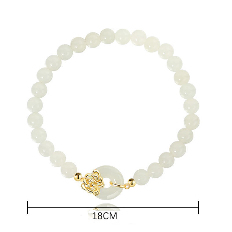 Buddha Stones 925 Sterling Silver Natural Hetian Jade Autumn Chrysanthemum Peace Buckle Prosperity Bracelet - image 2
