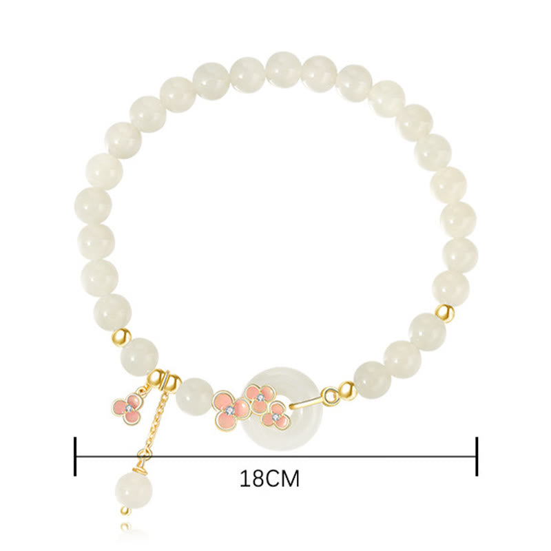 Buddha Stones 925 Sterling Silver Natural Hetian Jade Peach Blossom Peace Buckle Zircon Luck Bracelet Necklace Pendant - image 2