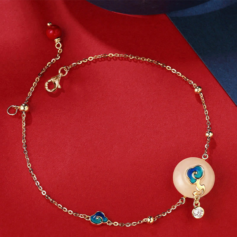 Buddha Stones 925 Sterling Silver Natural Hetian Jade Auspicious Clouds Abundance Bracelet - image 1