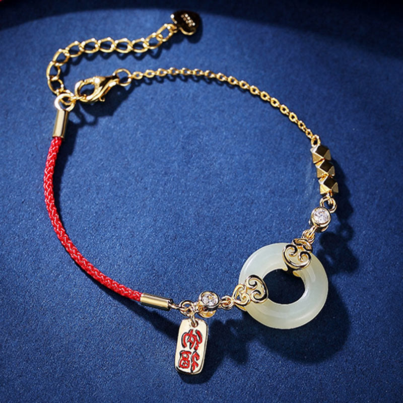 Buddha Stones 925 Sterling Silver Natural Hetian Jade Gourd Peace Buckle Zircon Luck Bracelet Necklace Pendant Earrings - image 1