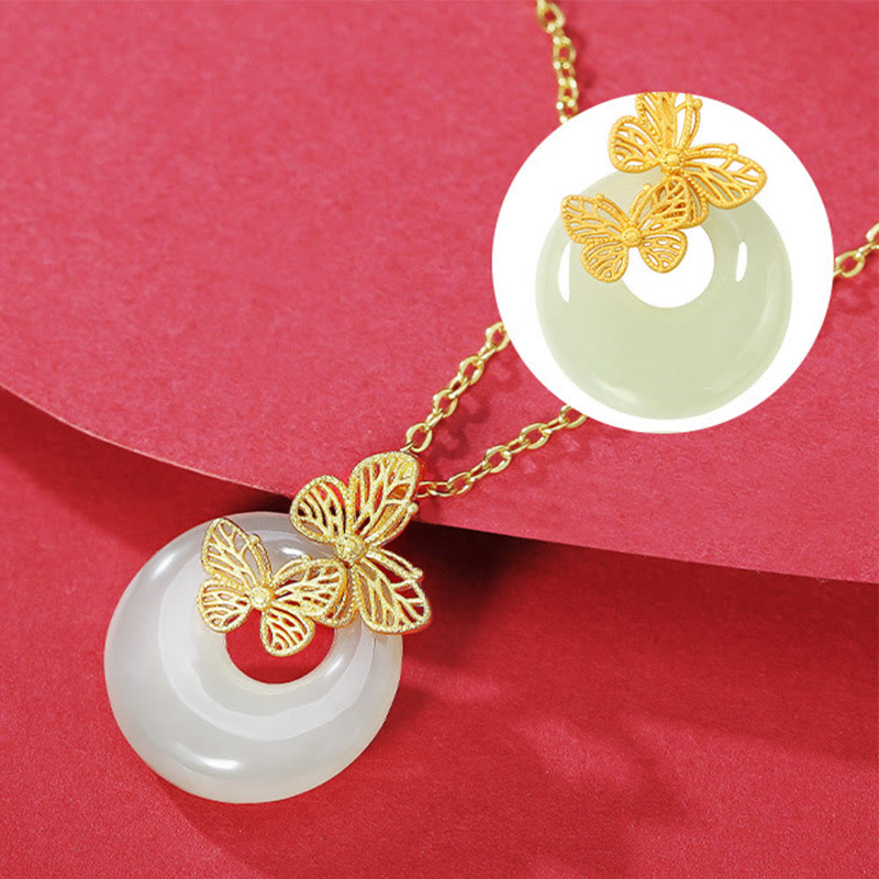 Buddha Stones 925 Sterling Silver Natural Hetian Jade Butterfly Prosperity Necklace Pendant - image 3