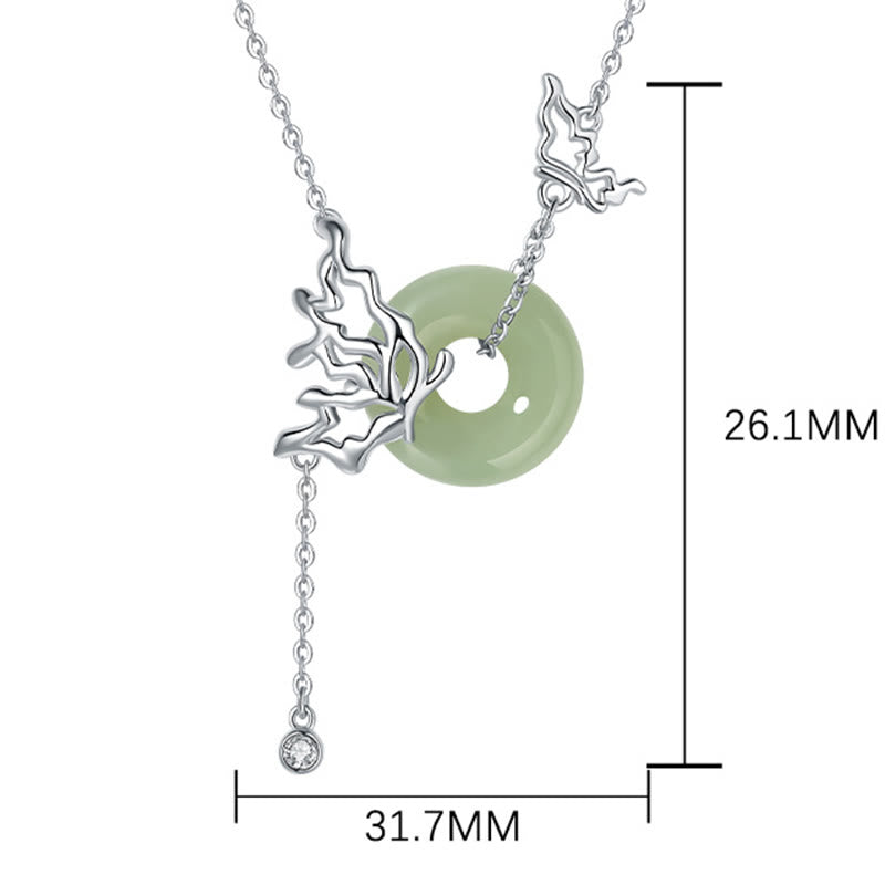 Buddha Stones 925 Sterling Silver Natural Hetian Jade Peace Buckle Butterfly Abundance Necklace Pendant - image 4