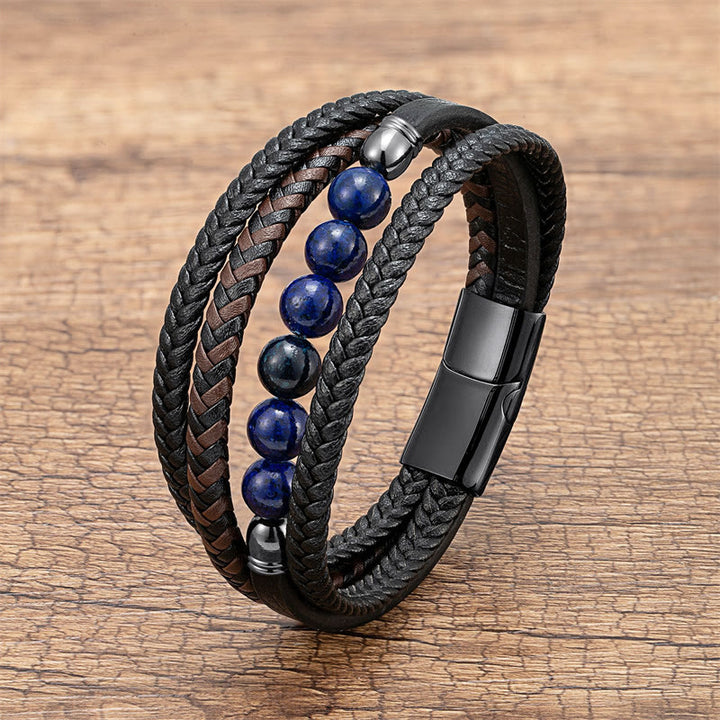 Buddha Stones Tiger Eye Lava Rock Black Onyx Lazurite Lapis Lazuli Hematite Bead Positive Leather Bracelet - image 8