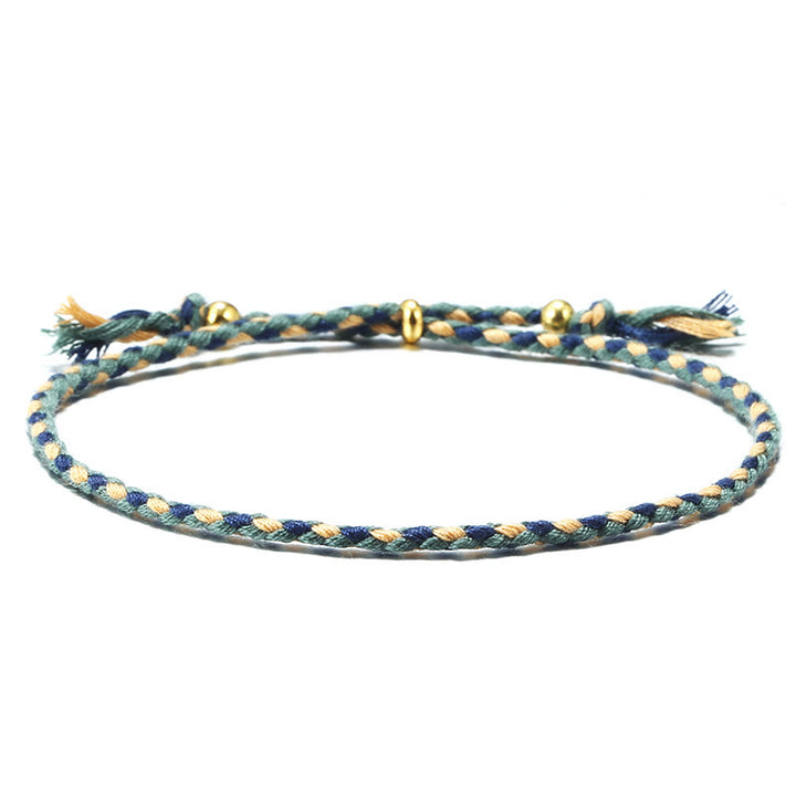 Buddha Stones Handmade Colorful Rope Braided Tassel Adjustable Harmony Bracelet - Blue Beige(Wrist Circumference 14-20cm) - image 0