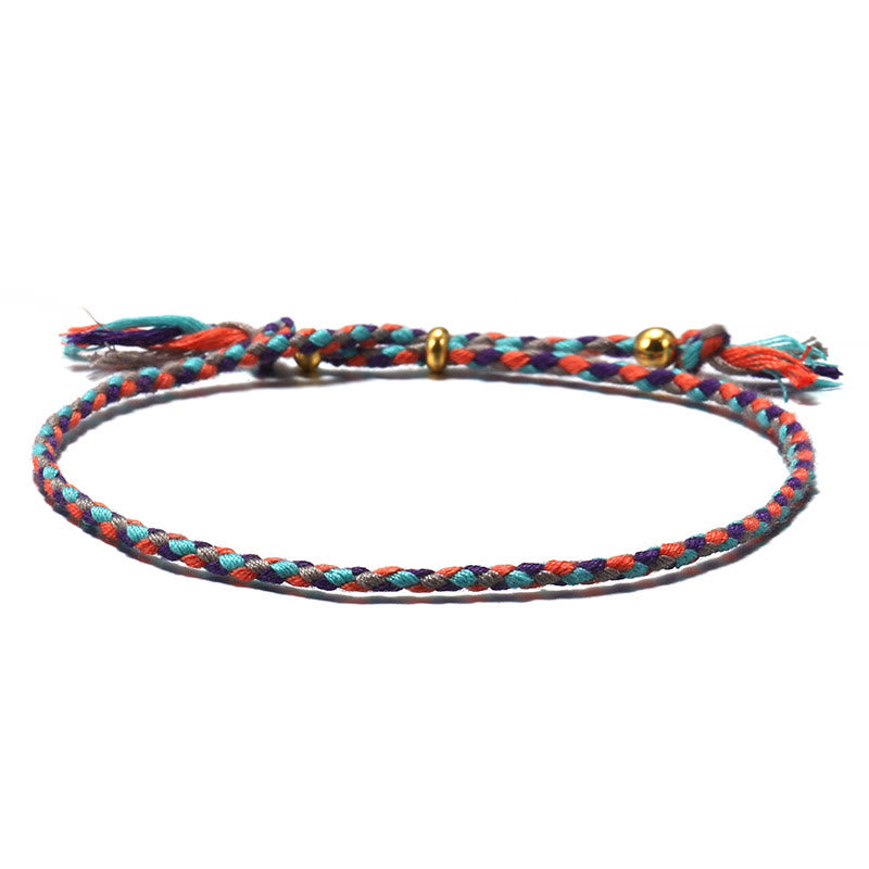 Buddha Stones Handmade Colorful Rope Braided Tassel Adjustable Harmony Bracelet - Orange Blue(Wrist Circumference 14-20cm) - image 5