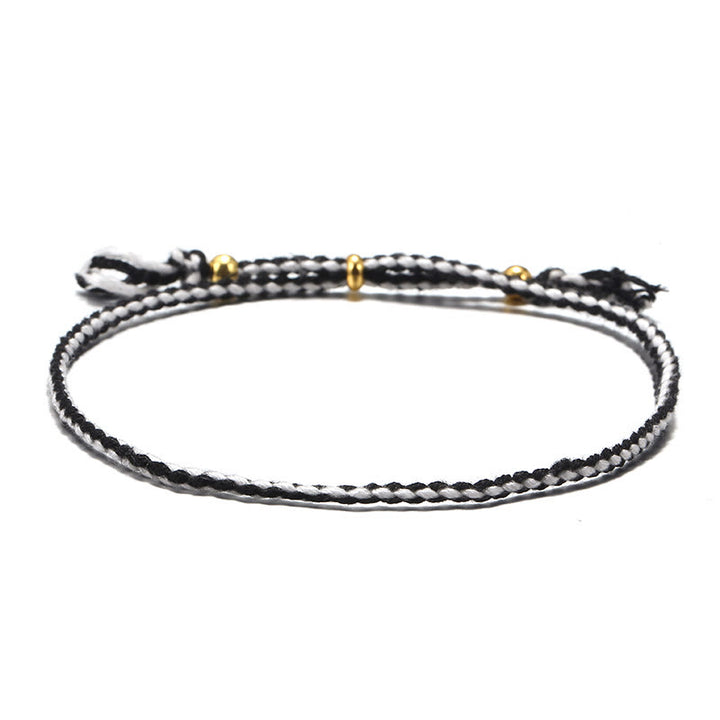 Buddha Stones Handmade Colorful Rope Braided Tassel Adjustable Harmony Bracelet - Black White(Wrist Circumference 14-20cm) - image 7
