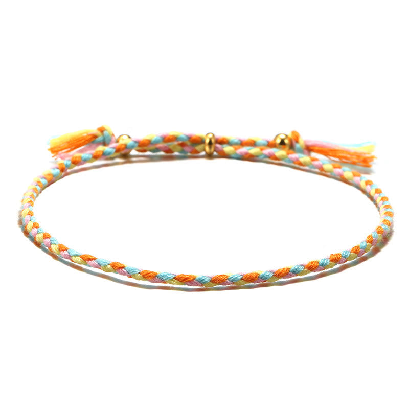 Buddha Stones Handmade Colorful Rope Braided Tassel Adjustable Harmony Bracelet - Yellow Blue(Wrist Circumference 14-20cm) - image 8