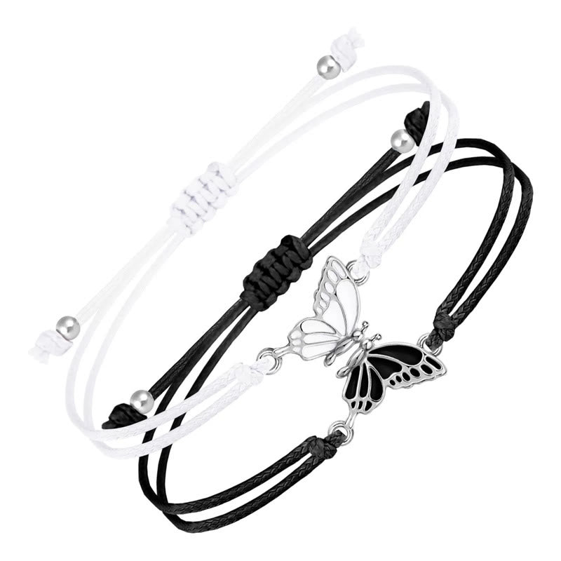 Buddha Stones 2Pcs Handmade Braided Rope Butterfly Freedom Bracelet - Black And White(Wrist Circumference 14-27cm) - image 0