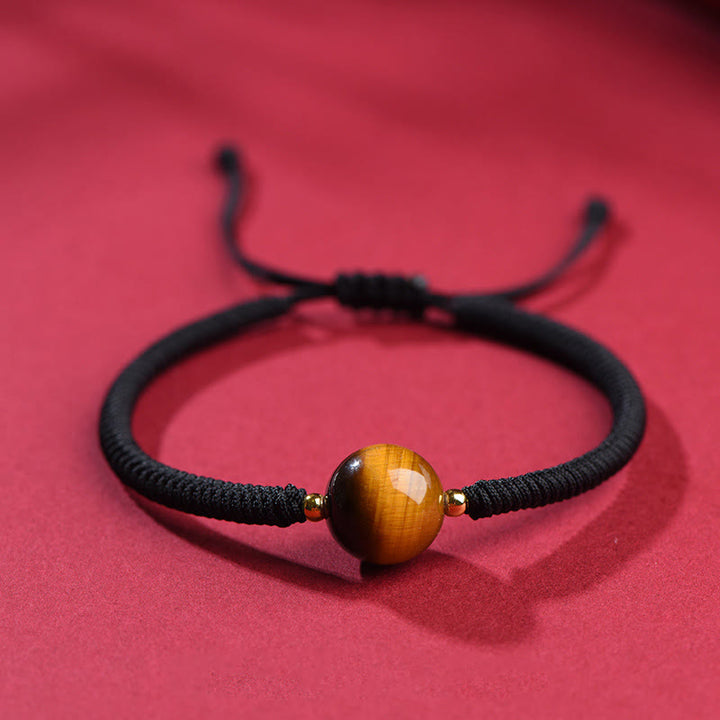 Buddha Stones Handmade Tiger Eye Bead Luck Protection Rope Bracelet - Black Rope - 10mm One Bead - 18-19cm - image 14