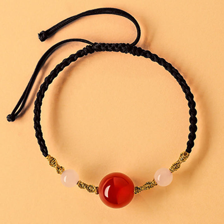 Buddha Stones Hetian Jade Black Onyx Red Agate Bead Luck Braided Bracelet - Black Rope&Red Agate(Wrist Circumference 14-15cm) - image 23