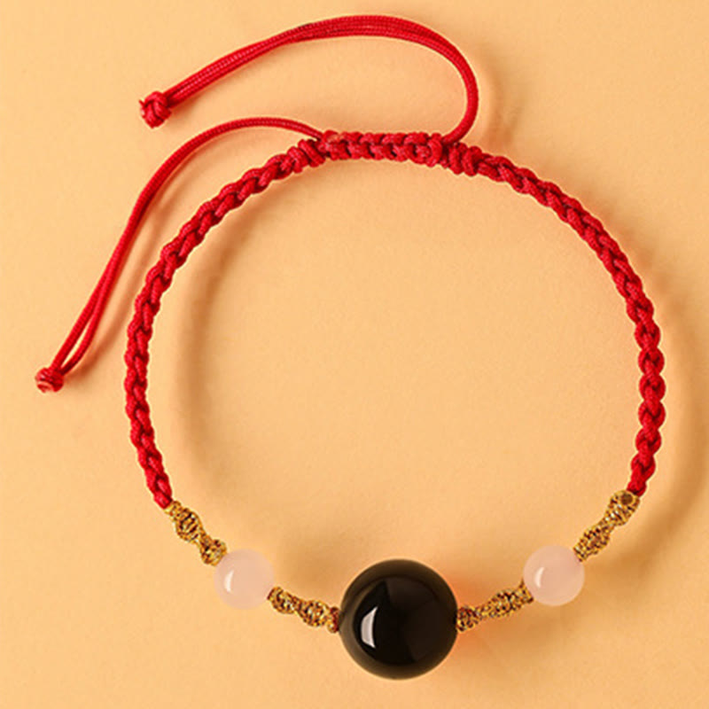 Buddha Stones Hetian Jade Black Onyx Red Agate Bead Luck Braided Bracelet - Red Rope&Black Onyx(Wrist Circumference 14-15cm) - image 19