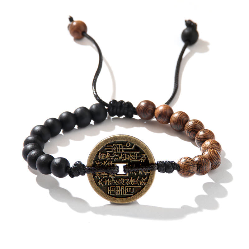 Buddha Stones Ebony Wood Wenge Wood Mountain Ghosts Spend Money Bagua Copper Coin Peace Bracelet - image 4