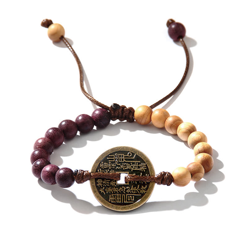 Buddha Stones Ebony Wood Wenge Wood Mountain Ghosts Spend Money Bagua Copper Coin Peace Bracelet - image 11