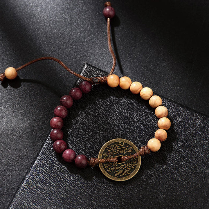 Buddha Stones Ebony Wood Wenge Wood Mountain Ghosts Spend Money Bagua Copper Coin Peace Bracelet - image 10