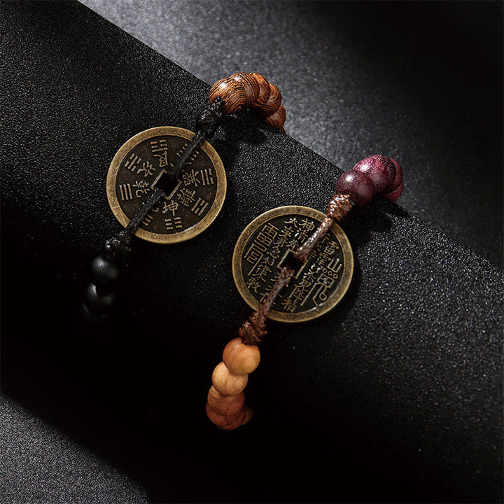 Buddha Stones Ebony Wood Wenge Wood Mountain Ghosts Spend Money Bagua Copper Coin Peace Bracelet - image 1