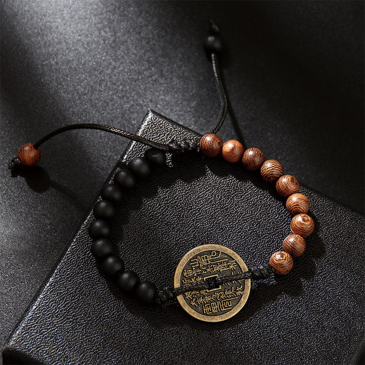 Buddha Stones Ebony Wood Wenge Wood Mountain Ghosts Spend Money Bagua Copper Coin Peace Bracelet - image 3
