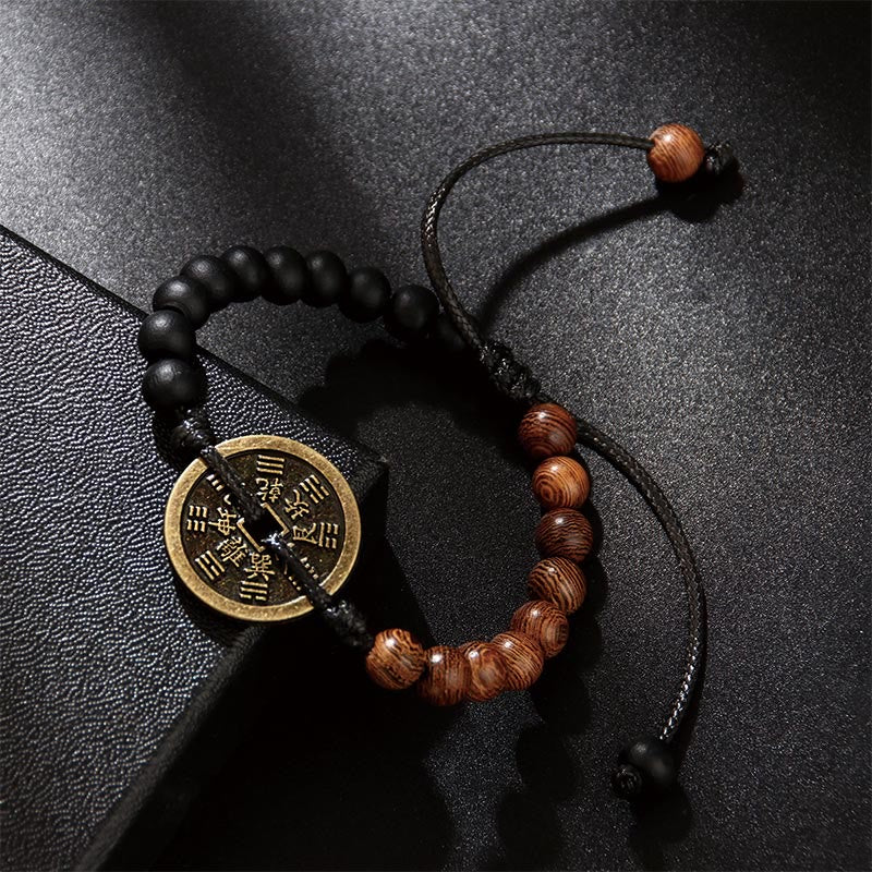 Buddha Stones Ebony Wood Wenge Wood Mountain Ghosts Spend Money Bagua Copper Coin Peace Bracelet - image 2
