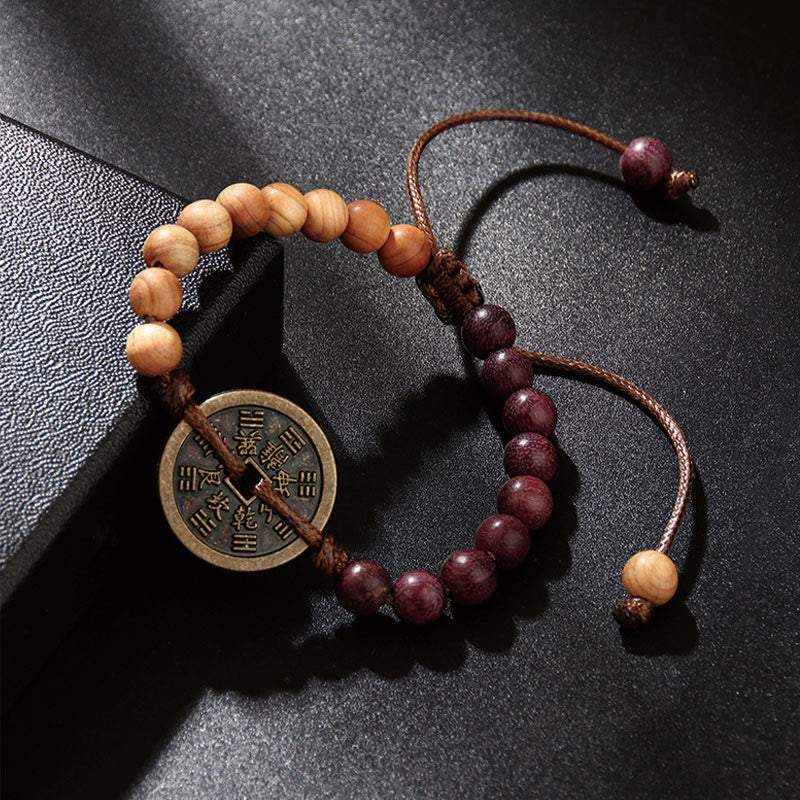 Buddha Stones Ebony Wood Wenge Wood Mountain Ghosts Spend Money Bagua Copper Coin Peace Bracelet - image 9