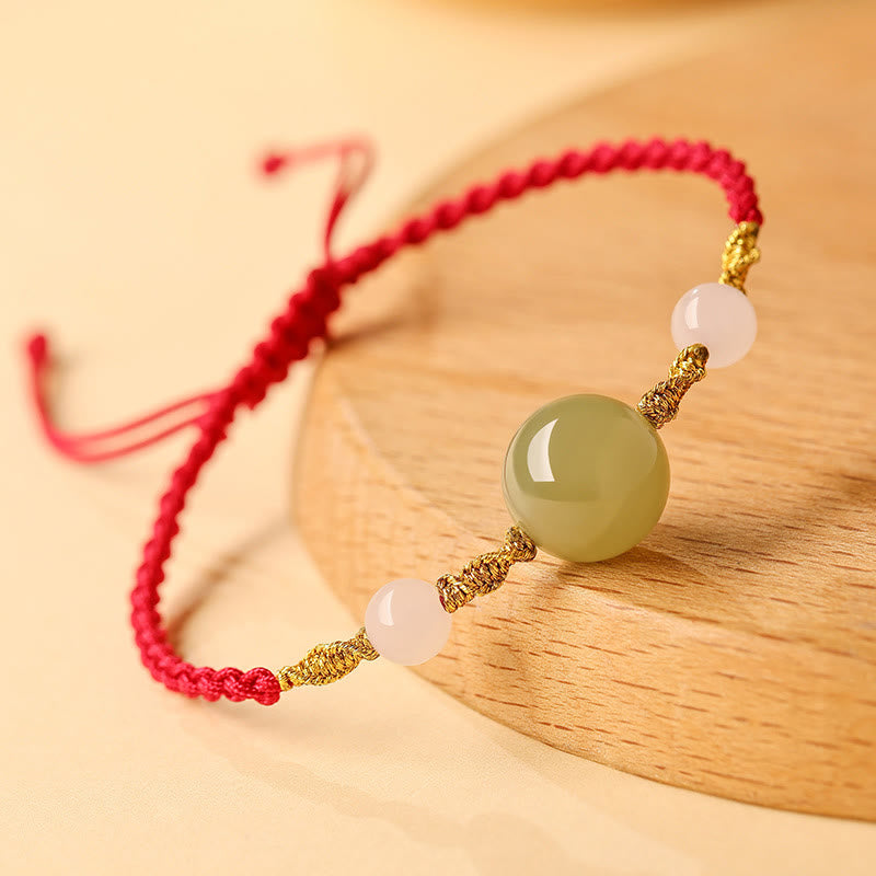 Buddha Stones Hetian Jade Black Onyx Red Agate Bead Luck Braided Bracelet - image 1