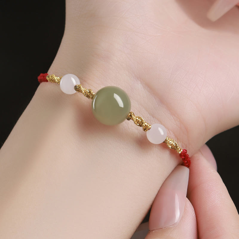 Buddha Stones Hetian Jade Black Onyx Red Agate Bead Luck Braided Bracelet - image 4