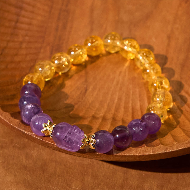 Buddha Stones Citrine Amethyst Pixiu Prosperity Bracelet - image 1