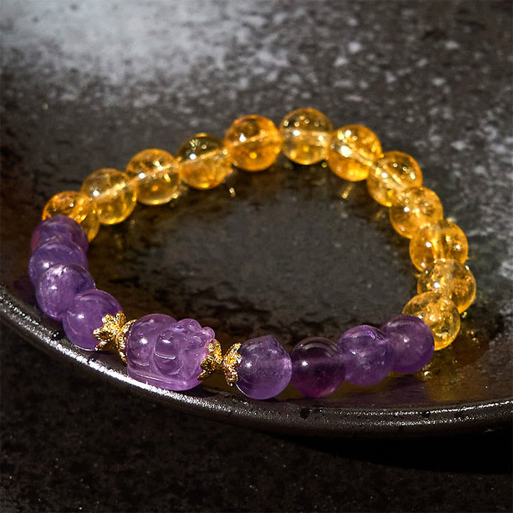 Buddha Stones Citrine Amethyst Pixiu Prosperity Bracelet - image 14