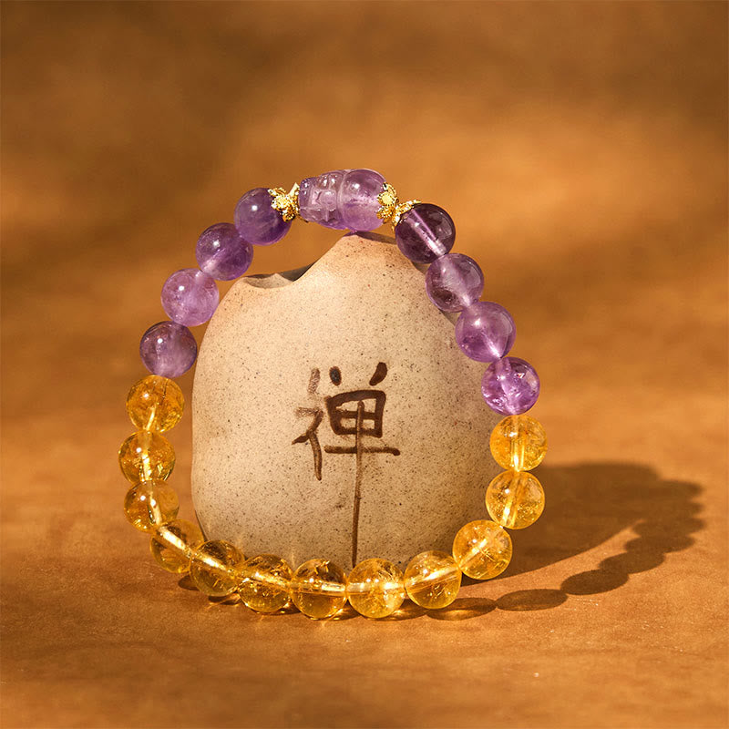 Buddha Stones Citrine Amethyst Pixiu Prosperity Bracelet - image 9