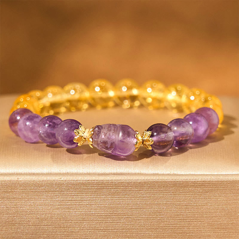 Buddha Stones Citrine Amethyst Pixiu Prosperity Bracelet - Citrine Amethyst(Wrist Circumference: 15-16cm) - image 0