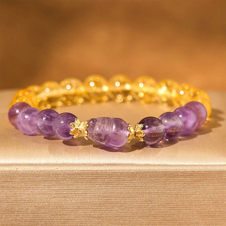Buddha Stones Citrine Amethyst Pixiu Prosperity Bracelet - Citrine Amethyst(Wrist Circumference: 15-16cm) - image 0