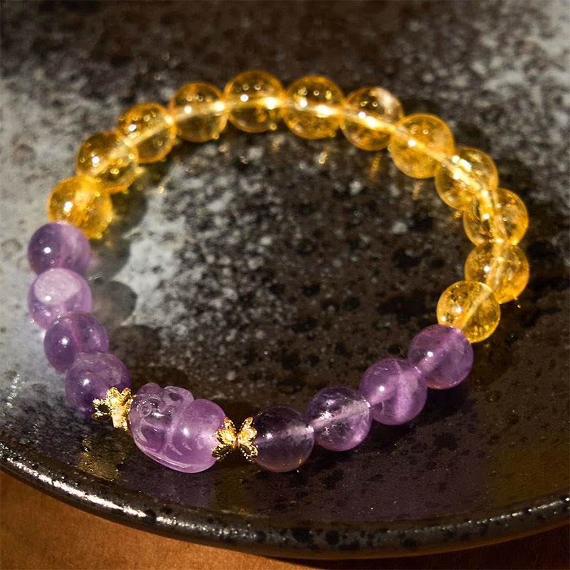 Buddha Stones Citrine Amethyst Pixiu Prosperity Bracelet - image 2