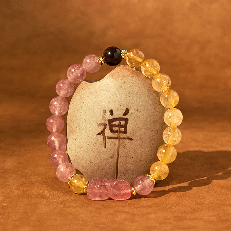 Buddha Stones Strawberry Quartz Pixiu Rutilated Quartz Beads Healing Bracelet - image 3