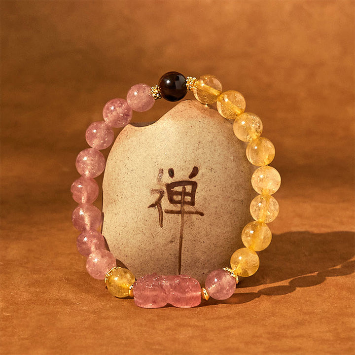 Buddha Stones Strawberry Quartz Pixiu Rutilated Quartz Beads Healing Bracelet - image 3